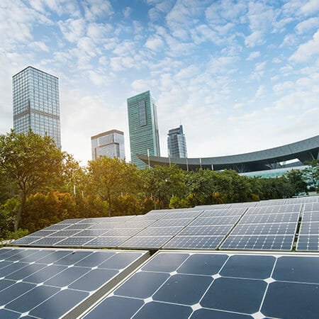 solar panels with buildings
