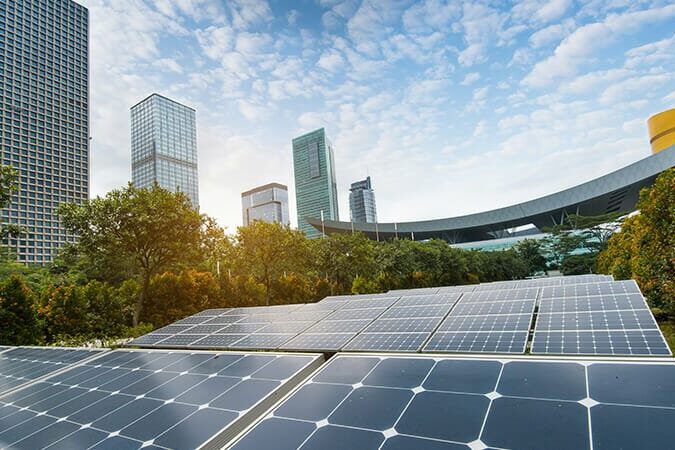 solar panels with buildings