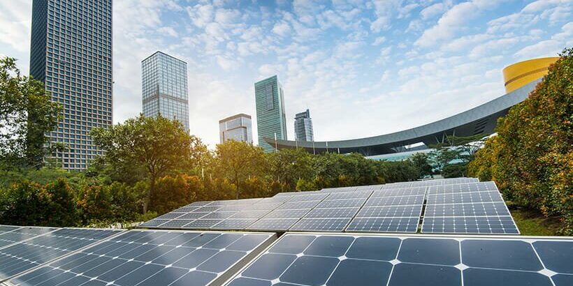 solar panels with buildings